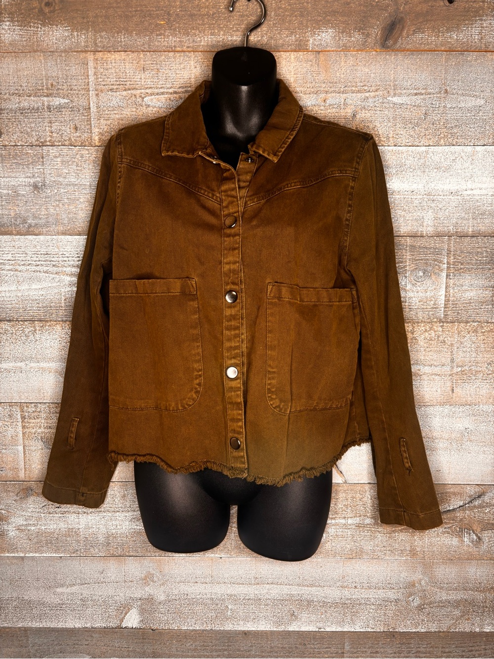 L.O.G.G. Women’s olive green Utility fall frayed military lightweight jacket